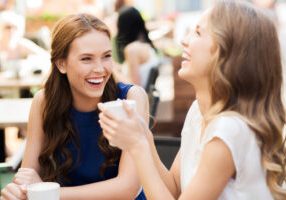 women talking and connecting